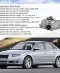 Heavy Duty Brake Vacuum Pump Assembly With 06D145100g showcased near compatible Audi and Volkswagen models.