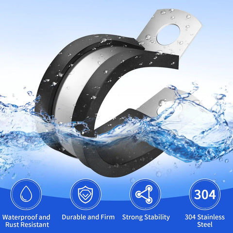 25 Pcs Rubber Cable Clamps Five Eighth Inch Stainless Steel Insulated Wire Clamps for tube pipe and hose installation with water splash