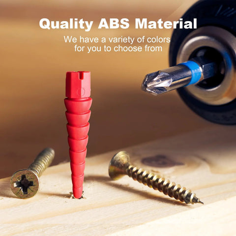 Red 20 Pack Stripped Screw Hole Repair Anchors For Door Hinges And Wood Screws Sizes 2 To 16, shown with a screwdriver and screws.