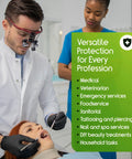 Inspire black nitrile gloves worn by a dentist during dental procedure; patient lying down.