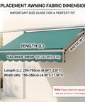 Replacement Cover For Patio Awning PVC Weather Protection Retractable Sunshade Canopy Cloth sized 8ft to 13ft diagram