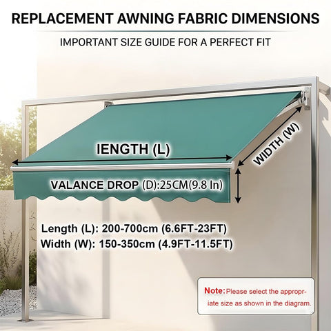Replacement Cover For Patio Awning PVC Weather Protection Retractable Sunshade Canopy Cloth sized 8ft to 13ft diagram