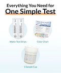 At Home Water Testing Kit For Drinking Water Quality With 15 Plus Parameters with test strips, color chart, and sample cup