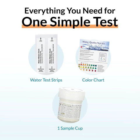 At Home Water Testing Kit For Drinking Water Quality With 15 Plus Parameters with test strips, color chart, and sample cup