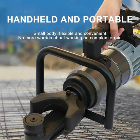 Powerful 1800W Electric Rebar Bender Machine With Hydraulic System For Steel Bars Up To 32Mm in use, handheld, portable for construction.