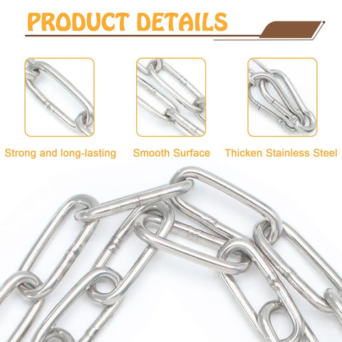 Close-up of 20 Inch Gate Chain Lock With Carabiner Stainless Steel Fence Gate Latch for outdoor use