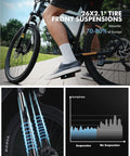 Racer Electric Mountain Bike For Adults With Peak 750W Motor featuring 26x2.1 inch tires and front suspension detail