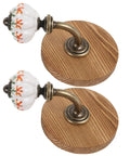Old School Cool Antique Ceramic Wall Hooks With Rock Solid Wood Base Showstopper Entryway Coat Rack Pair close-up view from above