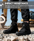 Steel Toe Work Boots For Men Heavy Duty Construction Safety Boots shown in a construction site setting, worn by worker.