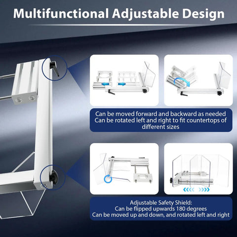 Multifunctional drill press guard with flip shield for 2-4 inch column diameters, fits benchtop and floor model drills.