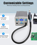 1000W Hot Air Rework Station With Digital Display, 212 to 932°F Temperature Range, 1 to 120 Level Air Flow, 3 Customizable Channels