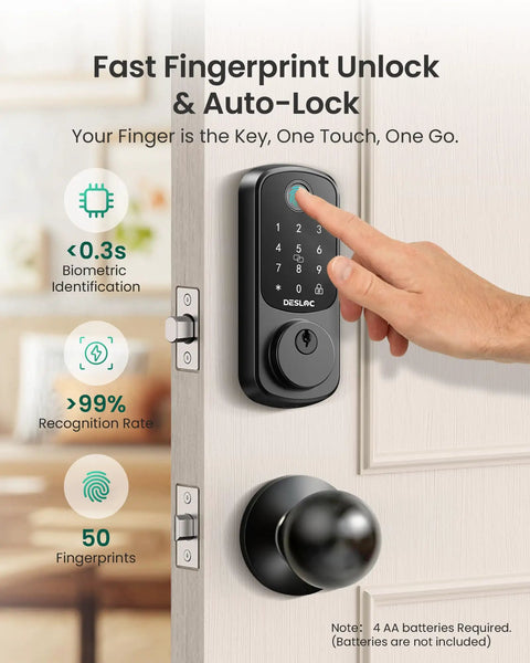 Dead Simple Biometric Fingerprint Smart Door Lock With Dual Knobs, Child Safe Privacy Entry, Quick Install Auto Latch For Bedroom Doors No Fuss Setup Total Day To Day Ease