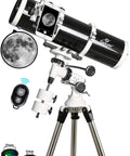 130mm Reflector Telescope With Equatorial Mount For Beginners Featuring 5 Inch Aperture And High Transmission Optics German Tech Quality Ideal For Moon And Planets Sky Gazing Gear set up with lenses and remote control