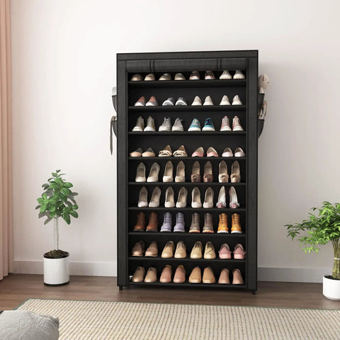 Knock Out Closet Chaos With This 10 Tier Tall Shoe Rack Featuring Dustproof Covers That Stores 40 Pairs Of Sneakers And Boots In One Sleek Vertical Organizer.