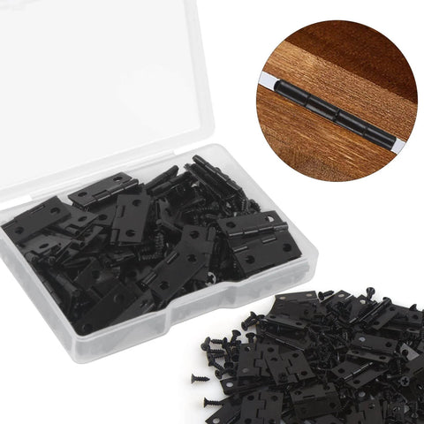 Tiny 18x15mm Wooden Box Hinges Set With 200 Screws For DIY Jewelry Boxes Black Small Folding Butt Hinges in open package