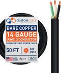 14 Gauge 3 Conductor SOOW Wire For Industrial And Home Use, 14/3 Cable, USA Made 50ft spool with flexible outer jacket shown