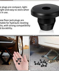 Five Sixteenth Inch Rubber Hydraulic Jack Oil Plugs Five Pack Universal Replacement Bung For Oil Reservoir Filler Hole Heavy Duty Leak Proof Seal Durable Rubber Jack Accessory For Hydraulic Systems And Lifts in use and close-up view