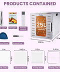 Slick Food Dehydrator With Nine Stainless Steel Trays And Handy Remote Control Plus Robust Eight Hundred Watt Motor And 24 Hour Timer showing contained products.