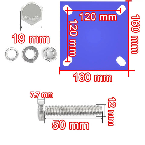 Set Of 2 Heavy Duty Solid Rubber Wheels With Puncture Proof Coating And 360 Degree Swivel For Toolboxes And Gear Haulers Built Different With Rock Solid Steel Cores That Roll Quiet And Stress Free All Day Long, showing bolts and a square plate.