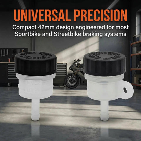 Universal Motorcycle Brake Fluid Reservoir Cap For Master Cylinder Tank Fits Honda CBR CRF, dual image in garage.