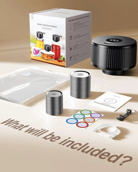 Electric Mason Jar Vacuum Sealer Kit 2026 Upgraded Cordless One Handed Jar Sealer packaging and contents display