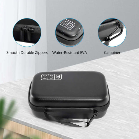 Kickass Hard EVA Tech Organizer Case Keeping Your Macbook Charger Power Bank Mouse Earbuds Cables And Doodies Safe In A Sleek Compact Black Shell with smooth zippers.