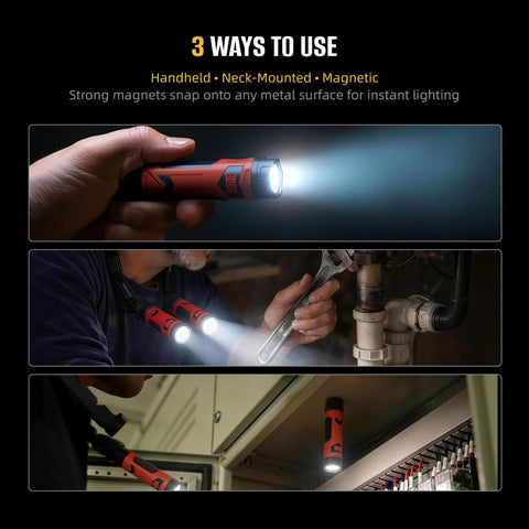 800 Lumen Rechargeable Neck Light With Magnetic Base Detachable Dual Head Hands Free Work Lamp for versatile use