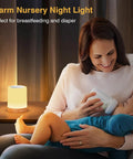 Mother feeding baby beside Touch Control Night Light Rechargeable Bedside Lamp With Dimmable Warm White 2800K 3100K And RGB Color Changing Portable Cordless LED Lamp For Bedroom Nursery Living Room