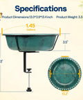Weatherproof Deck Mounted Bird Bath And Feeder With Easy Clamp On For Railings Fences Or Balconies 1.45 Gallons Durable ABS Construction In Green