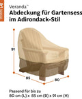 Veranda Water-Resistant 31.5 Inch Adirondack Chair Cover Built Tough For Outdoors, shown fitted on an Adirondack chair.