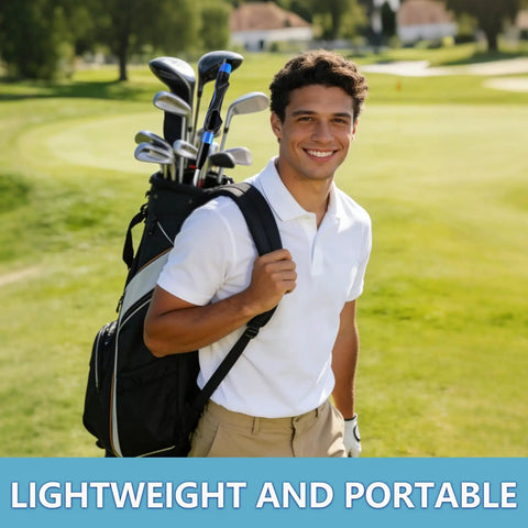 Golfer with bag on course showcasing Grip Trainer For Golf To Level Up Your Hand Position And Build Muscle Memory For A Consistent Swing