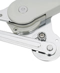 Close-up of Soft-Close Hydraulic Cabinet Door Hinges With Adjustable Dampers, metal build, components visible
