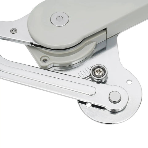 Close-up of Soft-Close Hydraulic Cabinet Door Hinges With Adjustable Dampers, metal build, components visible