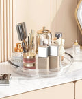 Clear acrylic Lazy Susan turntable with cosmetics, Three Pack Lazy Susan Turntable Organizer For Kitchen Storage Rotating Spice Rack Clear Acrylic