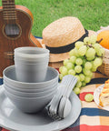 24 Piece Dorm Life Mess Kit Tableware Set For Camping And Everyday Use Plates Cups Bowls Silverware In Drawstring Mesh Bag