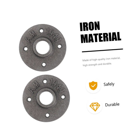 Two Pack Vintage Malleable Iron Floor Flange Set, Wall Mounted Threaded Fittings, Heavy Duty, Anti Rust Finish, Durable