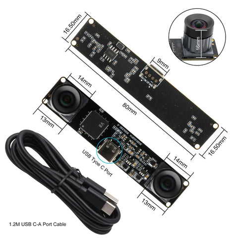 2MP Global Shutter USB Camera With Dual M12 Lenses For Industrial And Machine Vision No Nonsense High Speed 3D Sync Stereo Module with USB cable