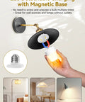 Hand holding Go-To Rechargeable E26 LED Light Bulb With Remote And Timer, magnetic base for easy attachment to fixture