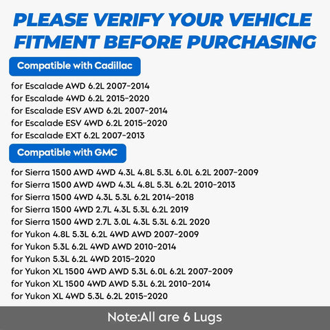 Compatibility chart for Front Left Or Right Driver Passenger Side CV Axle Shaft Assembly For Chevy Silverado 1500 2500 HD 4WD