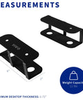 Universal Under Desk Laptop Mount With Adjustable Tablet Brackets For Hidden Computer Docking Station showing black metal brackets with measurements.