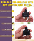 Thermal Circuit Breaker Kit With Quick Connect Terminals And Waterproof Button Caps 30Pcs includes breaker in hand showing details.