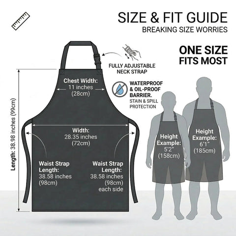 Diagram of Two Pack Waterproof Rubber Aprons For Kitchen Pros And DIYers Heavy Duty Vinyl Butcher Aprons 39 Inch Length size chart.