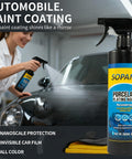 Person using Ceramic Coating Spray Kit Two Pack Dope For Quick Detailing, High Gloss Car Polish And Paint Sealant on black car