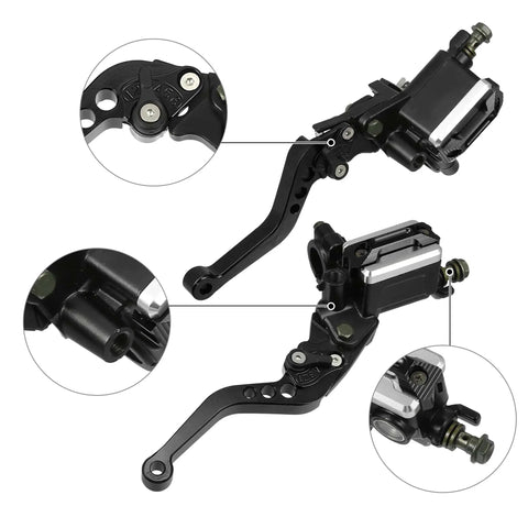 Pair Of Universal Seven Eighths Of An Inch Twenty Two Millimeter Dual Hydraulic Brake Master Cylinder And Clutch Lever For Most Motorcycles Black Ride Ready Aluminum Alloy CNC Machined And Corrosion Resistant Design