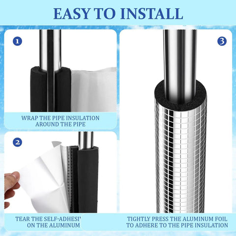 30 Pack Pipe Insulation Foam Tubes Three Quarters Inch Self Adhesive Exterior Pipe Insulation Wrap with Aluminum