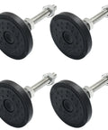 Heavy Duty M8 Thread Leveling Feet Four Pack Featuring A Wide Fifty Millimeter Base And Badass Eighty Millimeter Height, black rubber feet with metal threads.