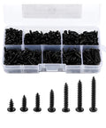 500 Piece Pan Head Self Tapping Drilling Screws Assortment Kit In Carbon Steel Black Finish M3 Size Range in plastic case