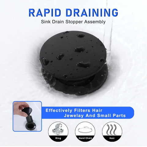Matte Black ABS Pop Up Sink Drain With Overflow For Bathroom Vessel Sink Lavatory Vanity Easy Install No Leak Drama Durable Construction And Leak Proofing