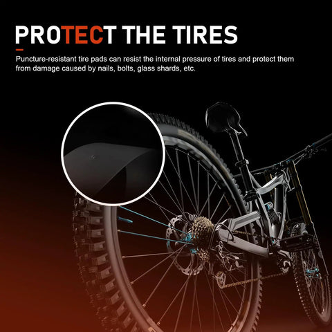 Two Pack Bicycle Tire Liners With Anti Puncture Protection And Anti Burst Shield on mountain bike highlighting inner tube protector