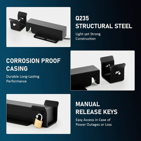 Heavy Duty Electric Gate Lock For Single Or Double Swing Gates, featuring Q235 steel and manual release keys, corrosion proof casing.